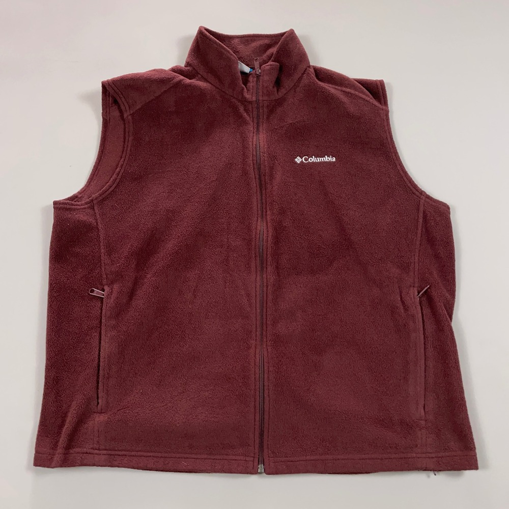 Columbia Mens Fleece Vest Burgundy Maroon Full Zip Sleeveless Jacket Size XXL